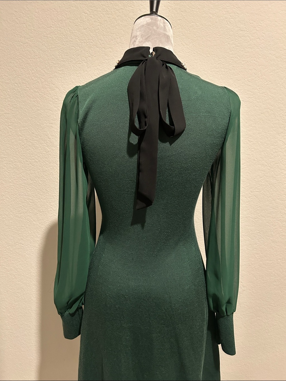 CeCe Emerald Green Long Sleeve Dress with Embellished Black Collar - Picture 5 of 6